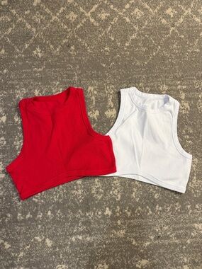 Ribbed Cropped Tank Set - Red & White